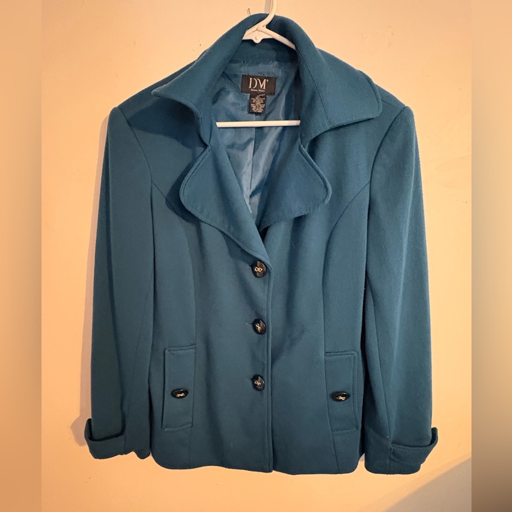 Donna Moore Women’s Teal Car Coat-Button Front -Sz M